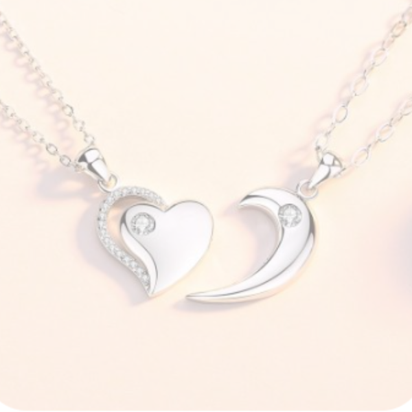 Dây chuyền đôi bạc đính đá CZ gắn nam châm Heart to Heart Aurelia